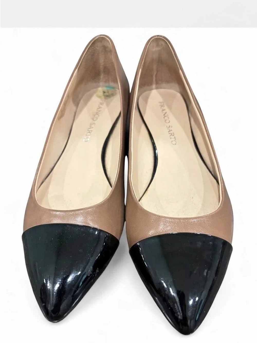 Franco Sarto Harold leather Pointed Toe flats ballet loafers Shoes Tan & Black